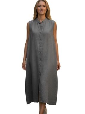 Eskandar Gray Sleeveless Button Down Midi Dress